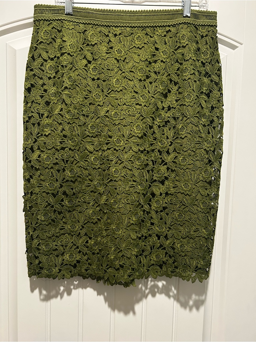 Ann Taylor Olive Green Floral Lace Pencil Skirt